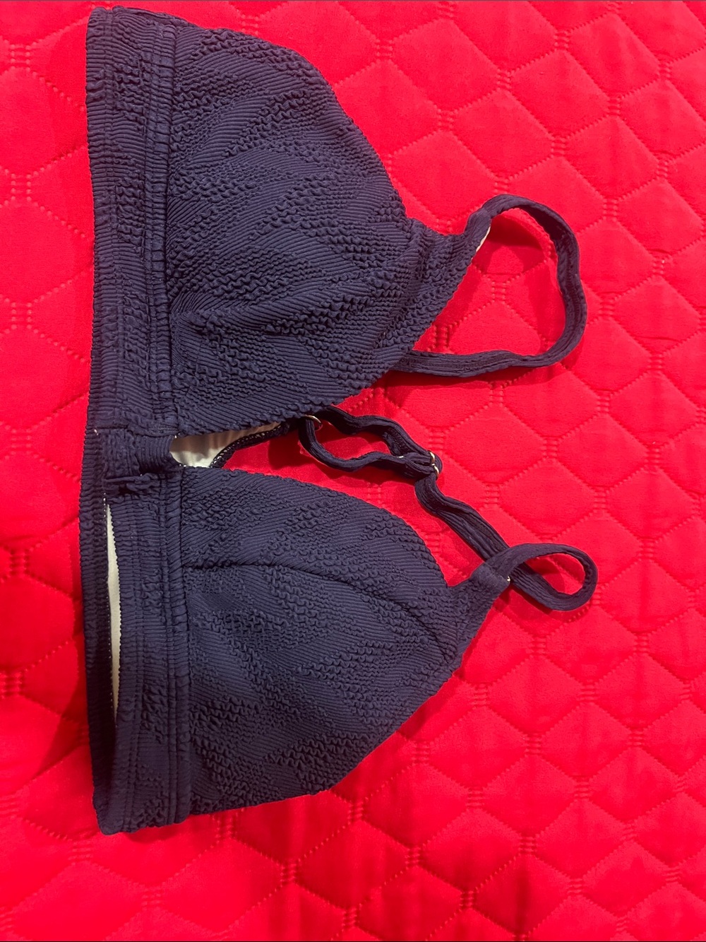 Textured Navy Wireless Bikini Top - Women Swim Bikinis